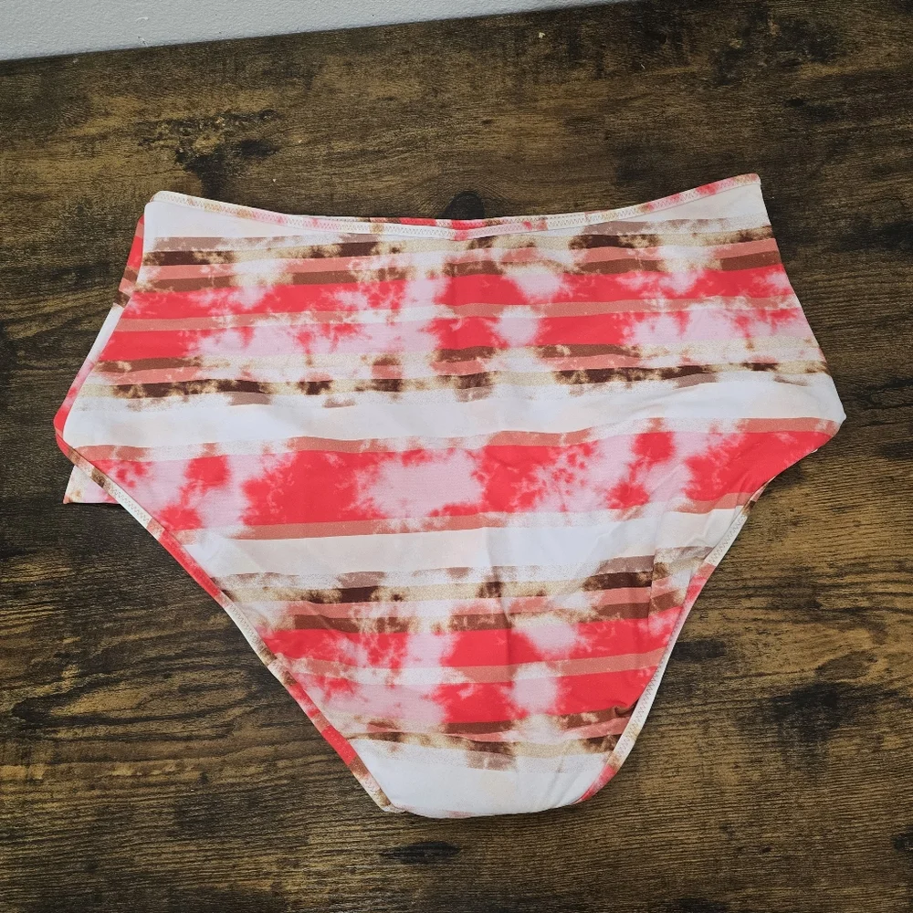 Aerie White Pink Print Ruffle High Waisted Full Coverage Bikini Bottom Size XL